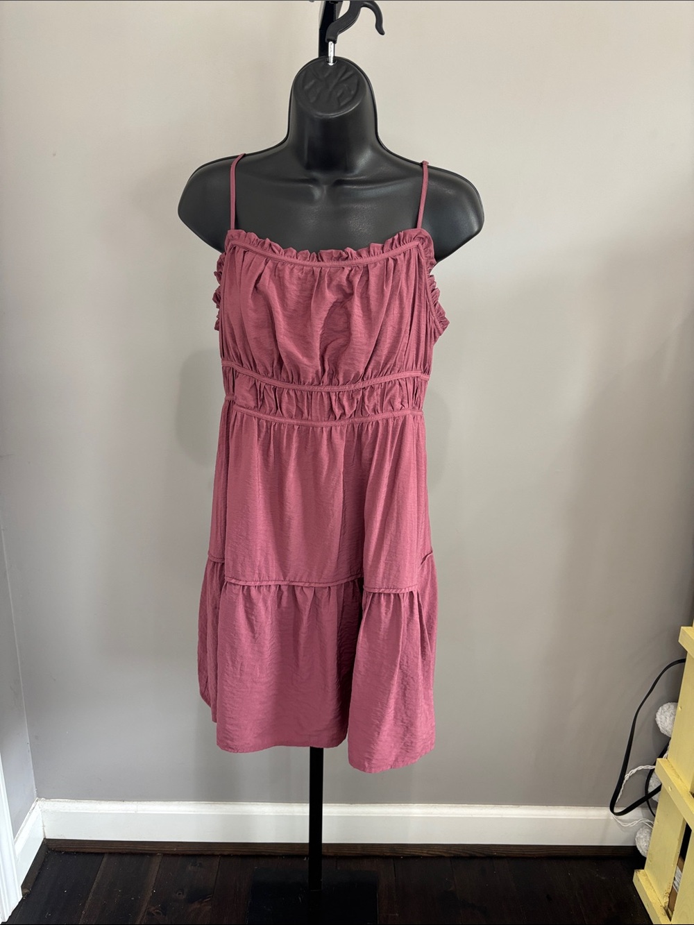 Madewell Mauve Pink Tiered Spaghetti Strap Dress with Tie Back size 16